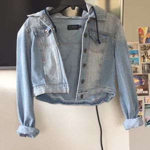 denim cropped hooded jacket